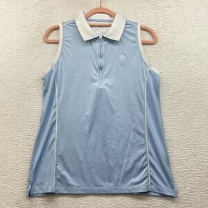Peter Millar Polo Shirt Womens Small Blue White Sleeveless Golf UPF 50 Half Zip